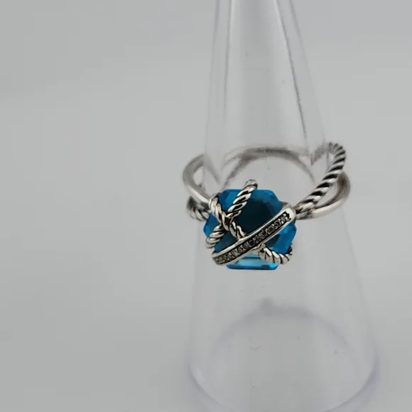 David Yurman Cable Wrap Ring with Blue Topaz and Diamonds - Picture 7 of 7